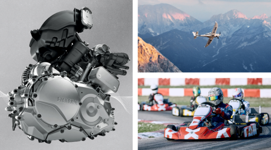 Collage aus Rotax Motor, Aircraft und Karts